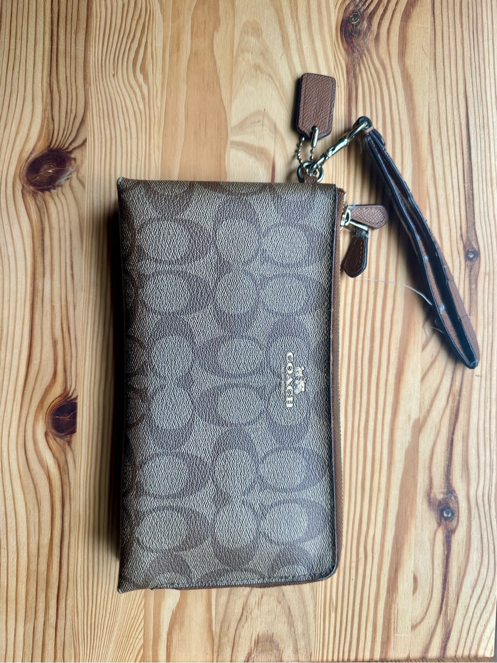 Coach Brown Signature Canvas Wristlet with Detachable Strap